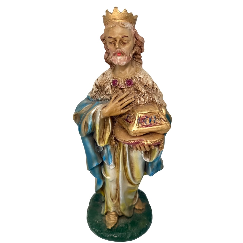 Wise Men King Melchior Nativity Figurine Unisex 12.5in Blue Gold Made in Italy